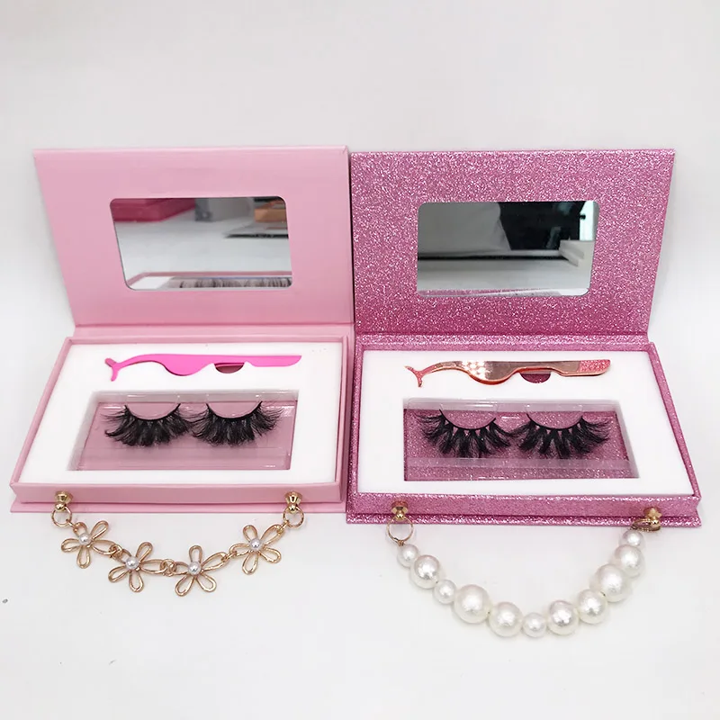 Pink Chain Lashes Package Book with Tweezer Eyeliner Custom Private LOGO