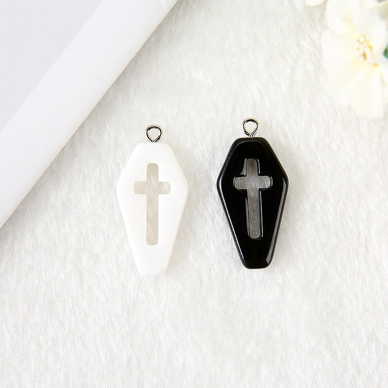 15Pcs 29*16mm Punk  Charms Resin Glitter Coffin Planchette  Flatback Cross Accessory for Jewelry DIY Making