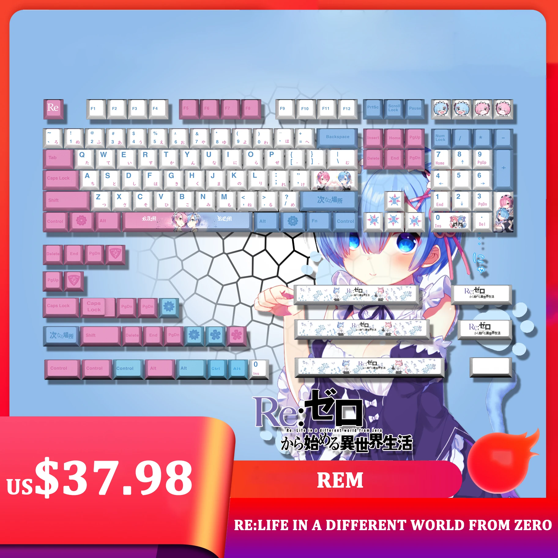 

Re:life in a Different World from Zero Rem Keycap Cute Cartoon Animation Peripherals Computer Decoration