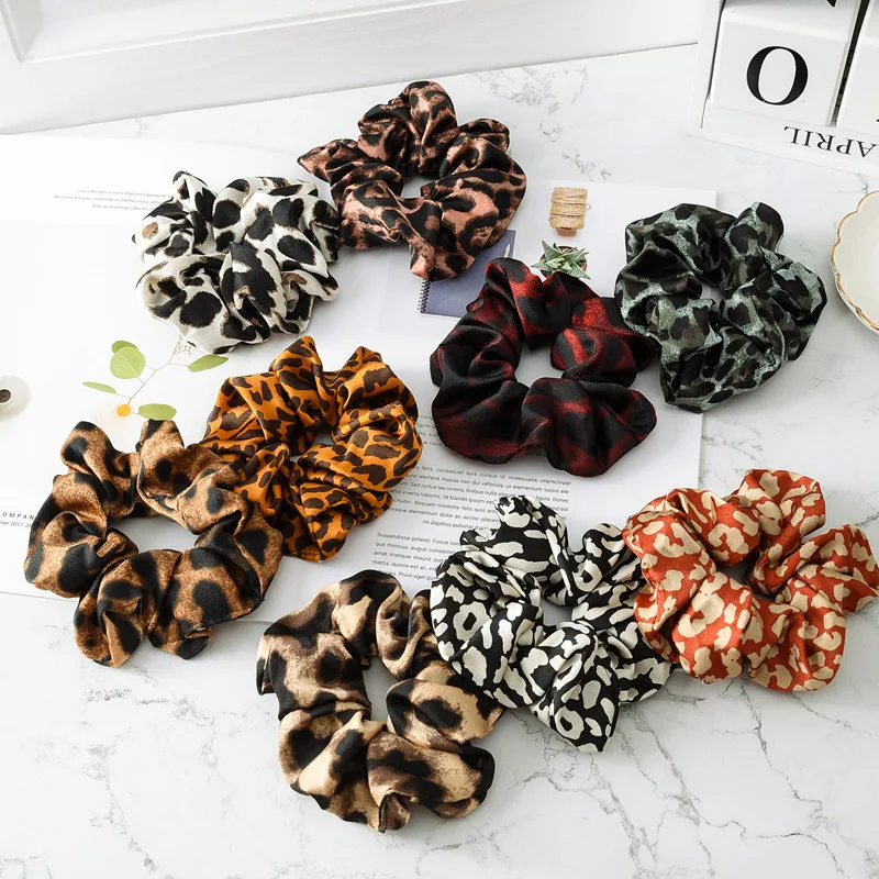 Soft Animal Leopard printing Hair Scrunchie Ponytail Loop Holder Stretchy Elastic Hair band for women Hair Accessories  pj-1000