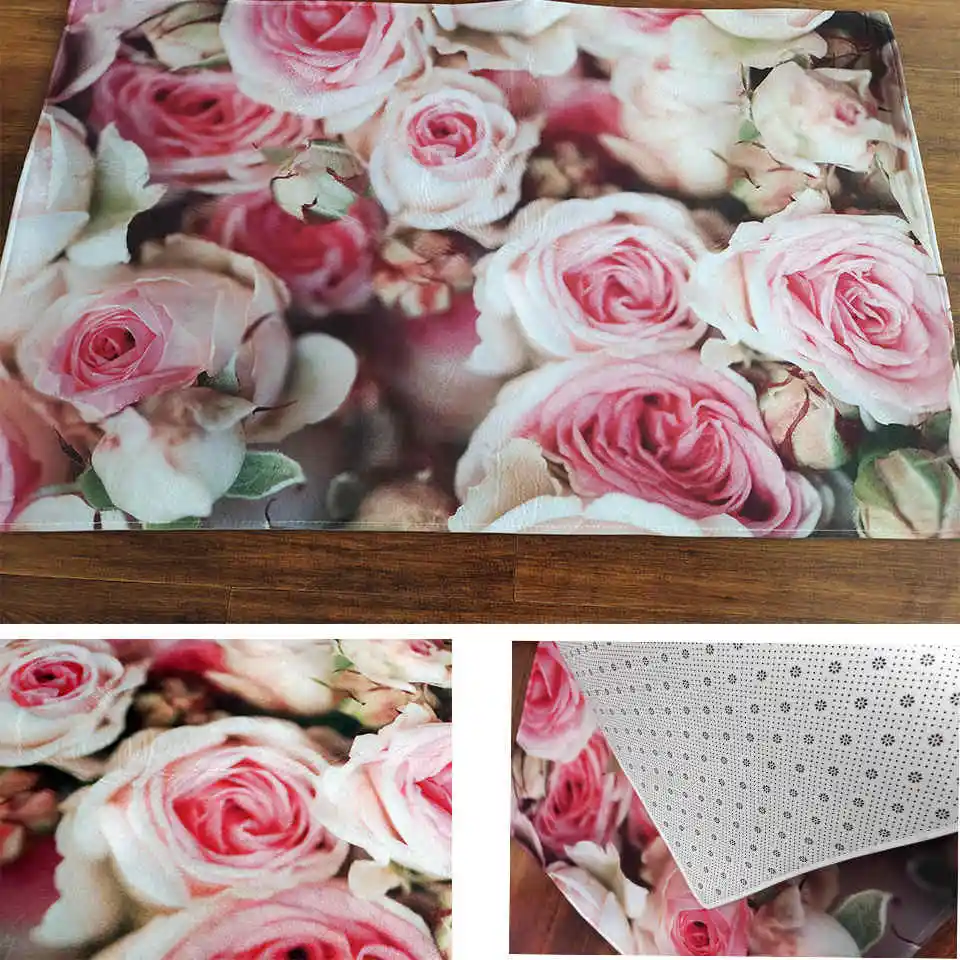 Rose Carpet 3D Mat For Living Room Flower Rug Bathroom Anti-slip Absorb Mat Kitchen Rug Home Decor Doormat Custom Carpet Big