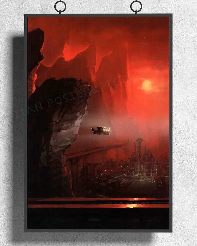 H283 sci fi spaceship over city red sky longest side 11 Unframed Jk350 Wall Sticker Silk Poster Art Home Decoration Christmas gi