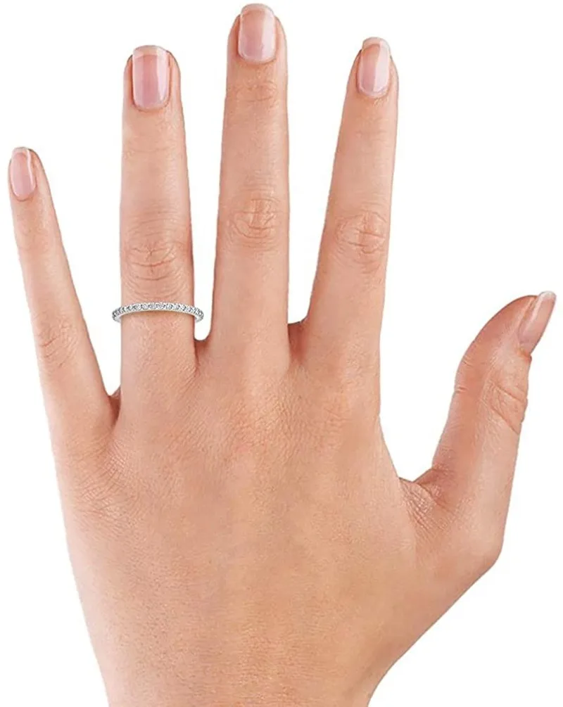 TIGRADE 2mm 925 Sterling Silber Ring für Damen, Vollbesetzter Ewigkeitsring mit Kubischem Zirkonia, Stapelbarer Verlobungsring – Detail 4