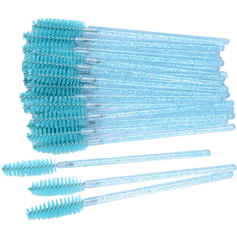 50pcs Disposable Eyelash Brushes Crystal Eye lash Mascara Wands Glitter Lash Comb Spoolies Micro Makeup Applicators