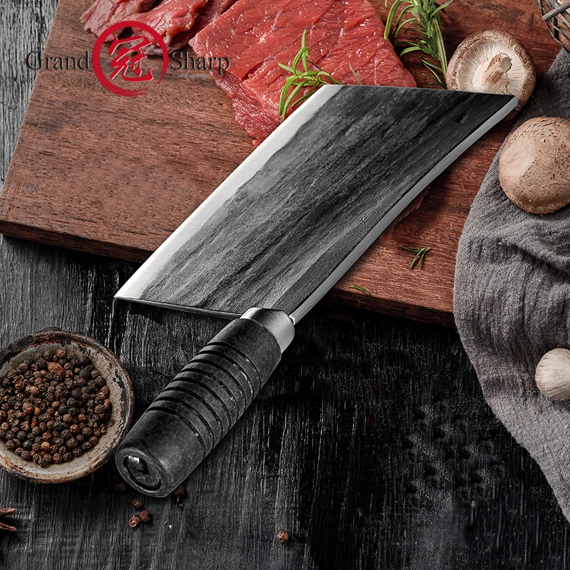 

Grandsharp Handmade Forged Butcher Knife Wide Blade 5CR15MOV Stainless Steel Chop Chinese Cleaver Chef Knife Solid Wood Handle