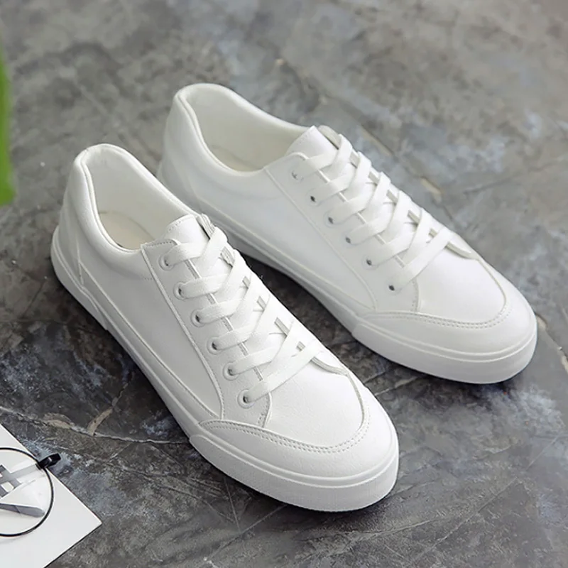 New Plain White Shoes Men's Laced Up Summer Canvas Sneakers Low Top Men Vulcanize Shoes Casual Sneakers Skateboard Shoes Autumn