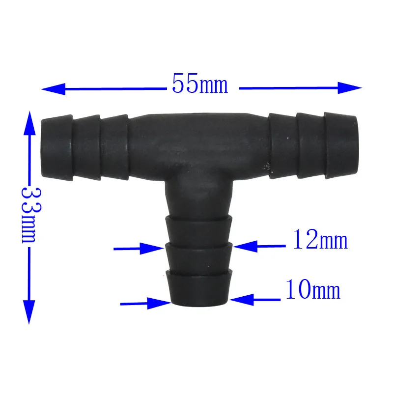 10 sztuk Tee Tube długość 55mm 12/8mm średnica drób zwierząt gospodarskich instalacja wody pitnej ogród złącza wody podlewanie wąż