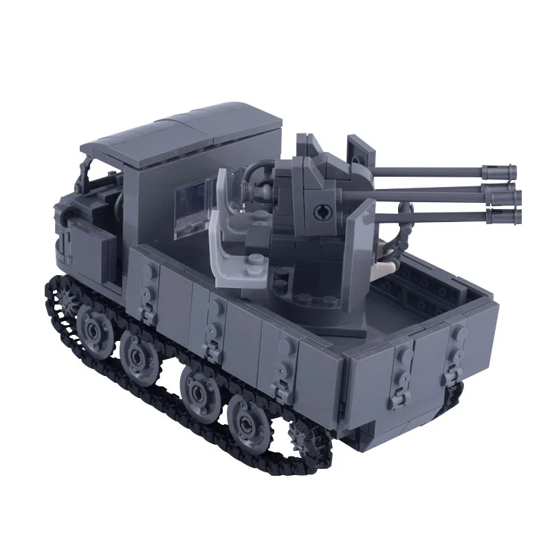 WWII German RSO Tracked Vehicle Building Block Tractor 20mm anti aircraft Model Toys Military Figure Weapon Gun Accessories W284