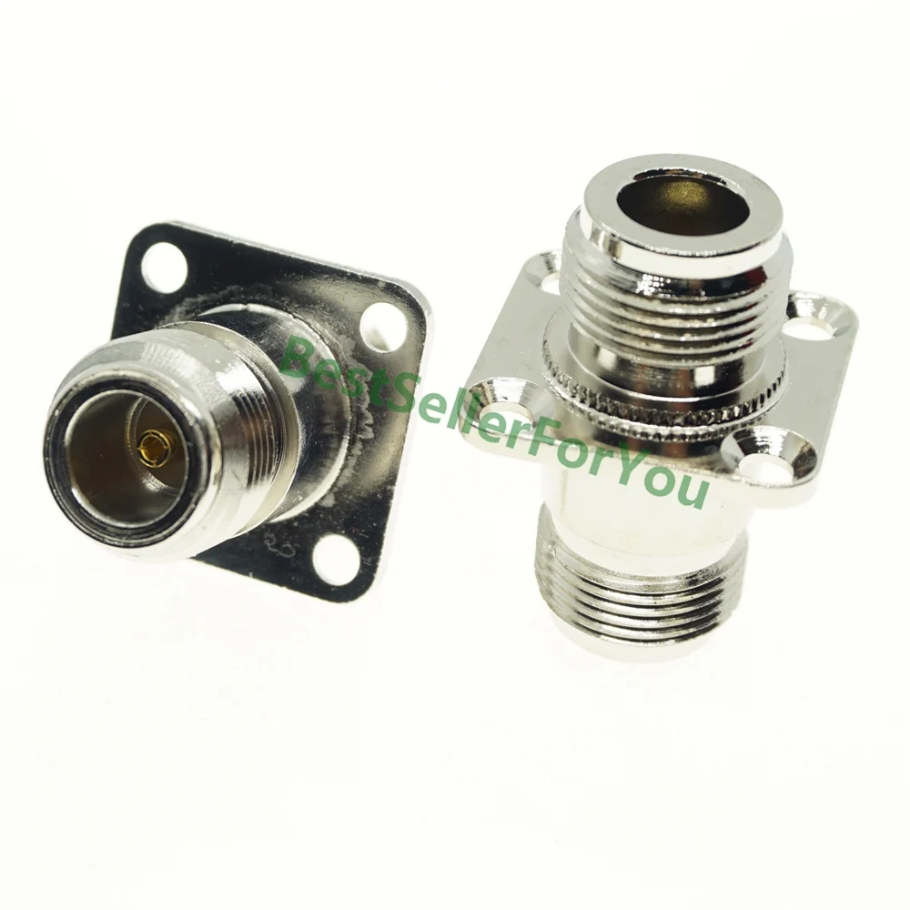 NEW  N Female Jack to N Female RF Coax Adapter convertor 4-hole Panel mount flange chassis Nickelplated