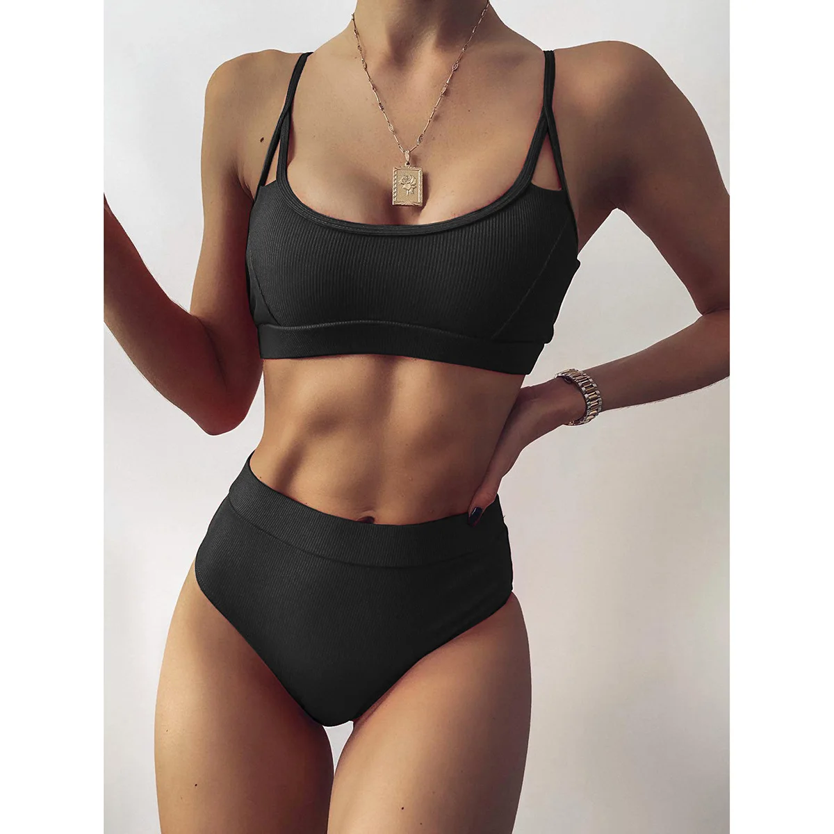 High Waist Bikinis 2021 Push Up Women Swimsuit Female Sexy Bikini Set Black Swimwear For Women Swimming Suit Bathing Suits Beach