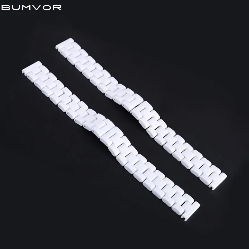 14mm 16mm 18mm White Ceramic Watchband Watchstrap Wristband Bracelet with Stainless Steel Buckle for Women Men