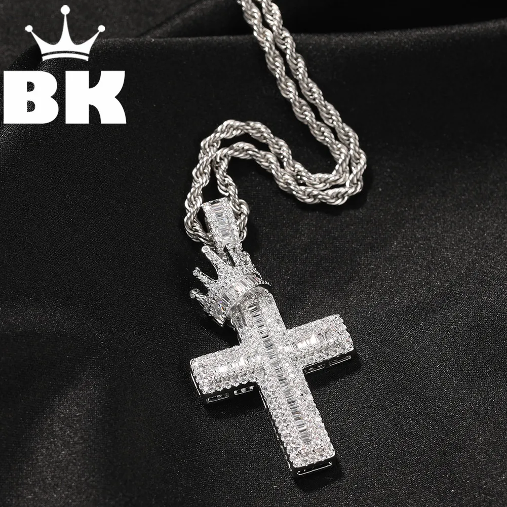 

THE BLING KING Zircon Crown Cross Pendant Necklace Hip Hop Full Iced Out Cubic Zirconia gold plated CZ Stone