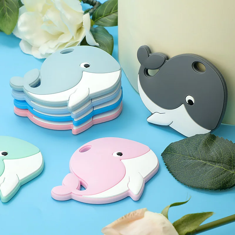 Chenkai 10PCS  Baby Silicone Whale Beads Teether Cartoon Fidget Toys Nursing Babies accessories newborn health Pacifier