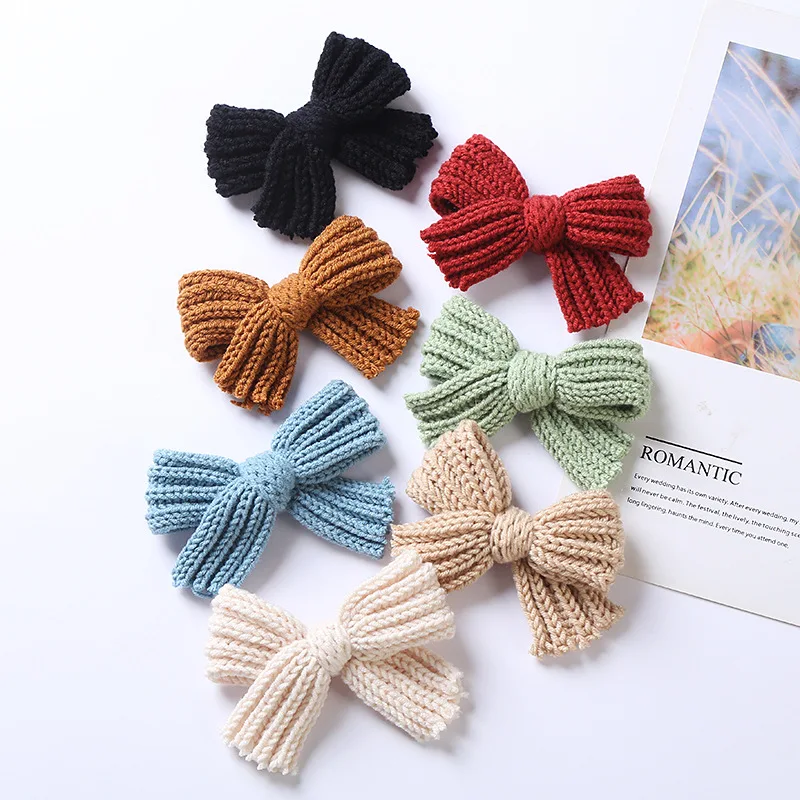 1Pcs Woolen Knit Hairpins For Baby Hair Clips Bows Girl Barette Child Winter Pins Girls Set Kids Accessories Retro Hairclip