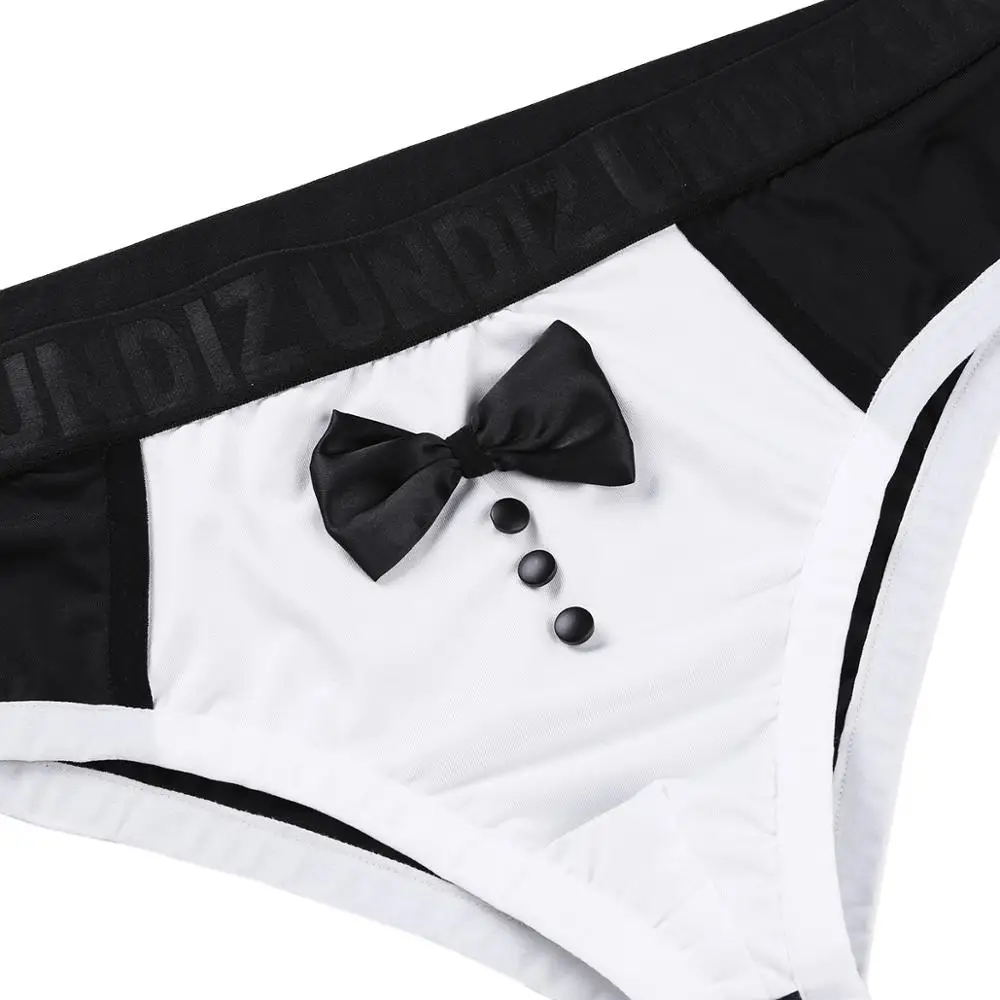 iEFiEL Sexy Male Mens Soft Lingerie Black Color Splice Cute Bow Tie Tuxedo Briefs Underwear for Bedtime Surprise Underpants