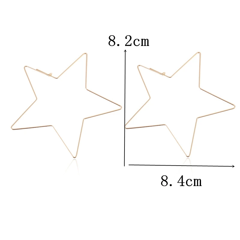 Minimalist Hollow Big Star Heart Fish Shaped Ear Line Stud Earrings for Women Hyperbole Jewelry Pendant Copper Wire Brincos Gift