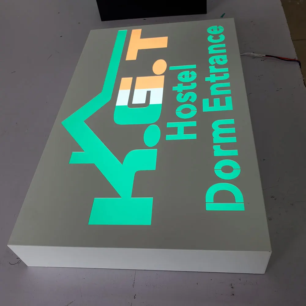 hollow acrylic hostel wayfinding led sign light box exterior built up