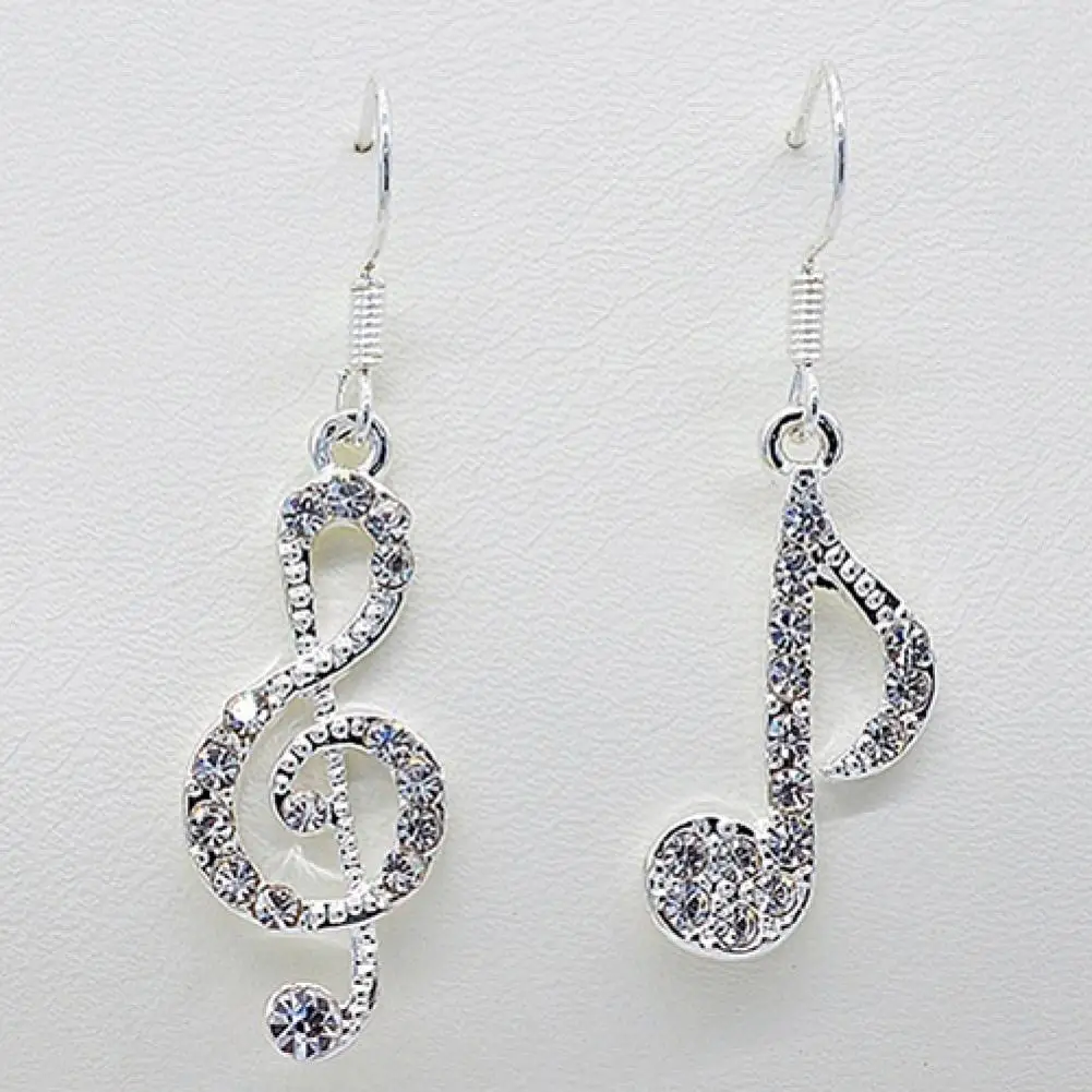 Women's Fashion Music Note Elegant Silver Color Jewelry Charm Hook Earring Asymmetry Musical Note Hook Earring Charm Jewelry