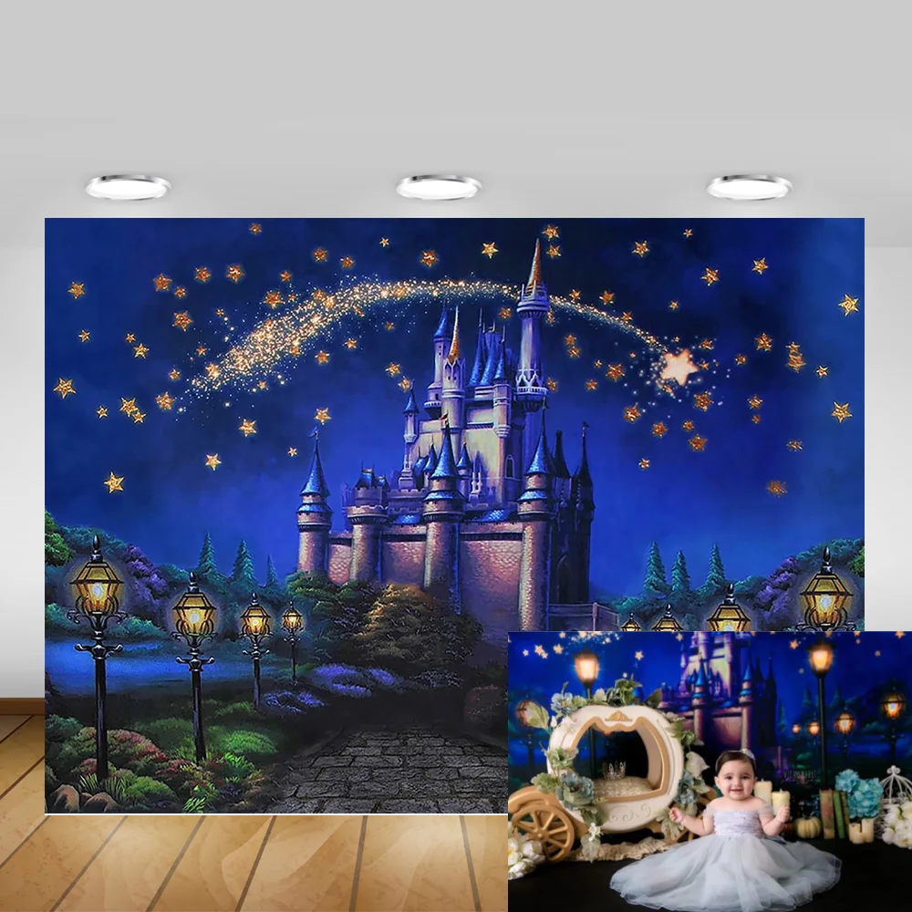 

Dreamy Castle Princess Birthday Party Photography Backdrop Fairy Tale Starry Sky Background for Photo Studio Newborn Mountains