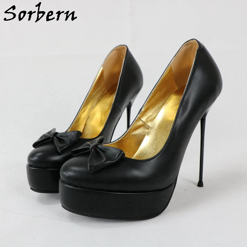 Sorbern 14Cm 16Cm tacco alto in metallo sottile décolleté da donna con nodo a fiocco taglia cinese 32-52 scarpe con plateau tacchi a spillo scarpa