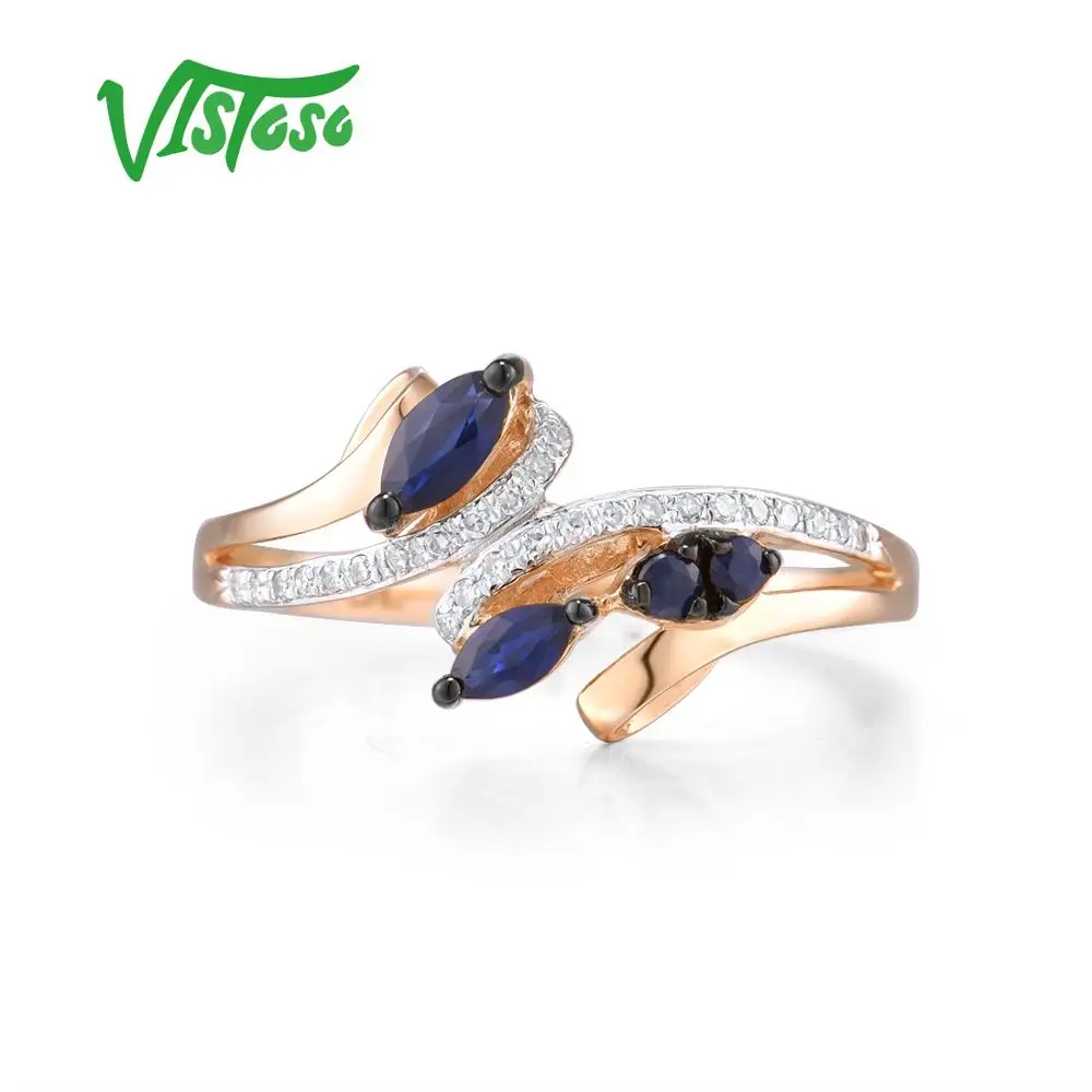 VISTOSO – bagues en or Rose 14K 585 pour femmes, bijoux fins de luxe tendance, diamant naturel étincelant, saphir bleu