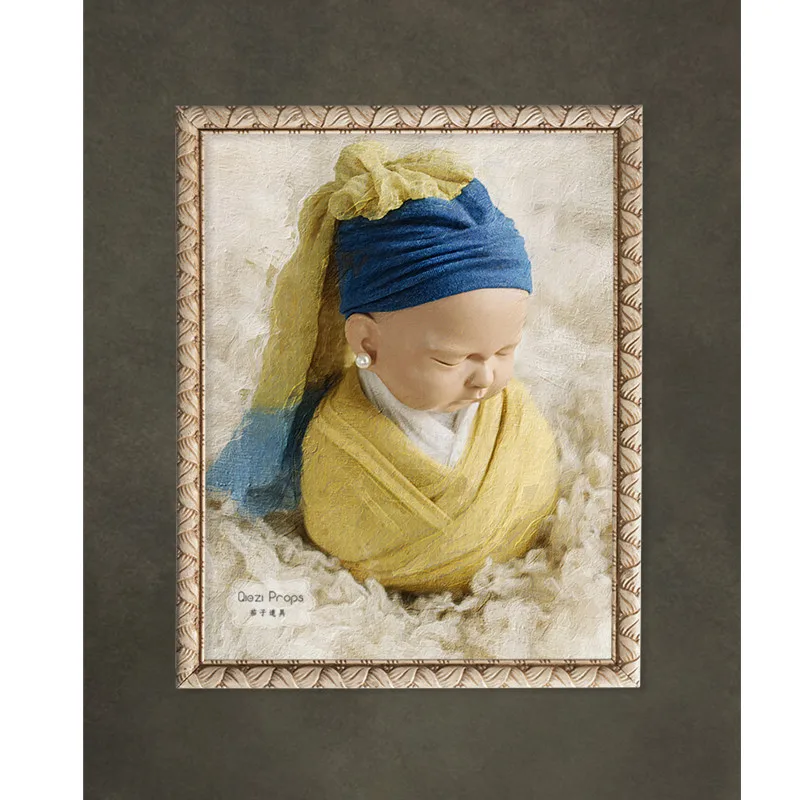 Newborn Photography Props Cos Girl With Pearl Earrings Wrap Headwear Set Baby Phoot Shoot Posing Fotografie Accessories Flokati