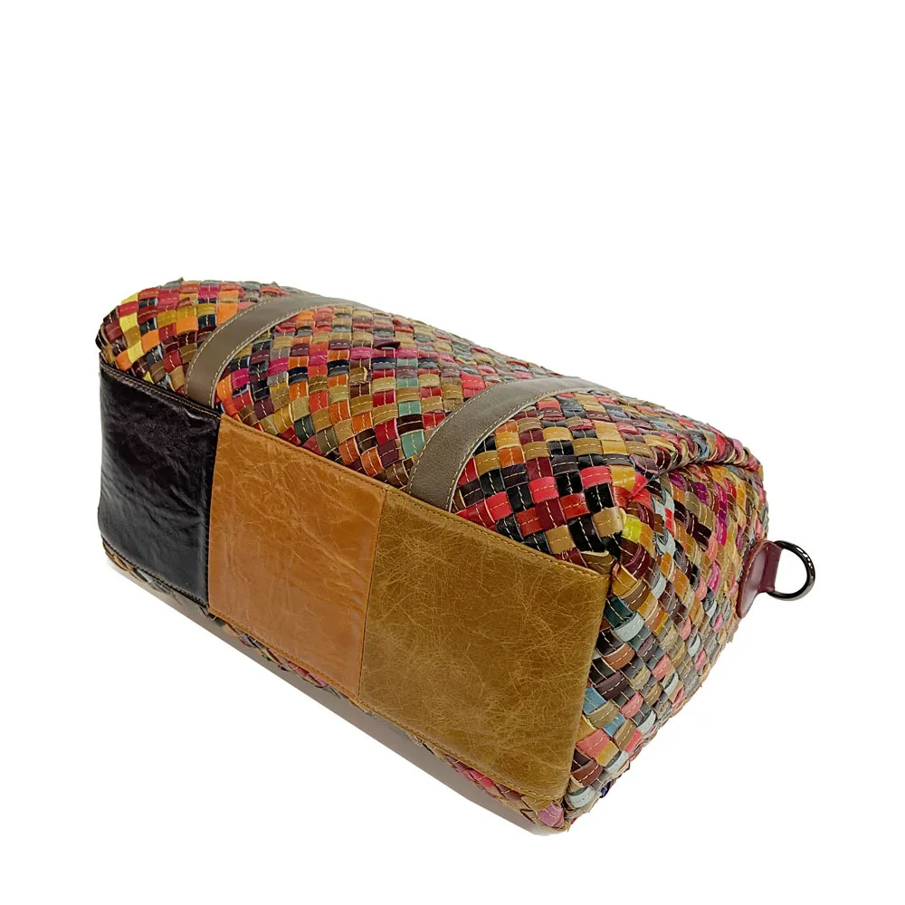 Borsa Boston da donna in pelle di mucca multicolore 2024 borsa a tracolla da viaggio Borsone da viaggio di grande capacitร in vera pelle moda