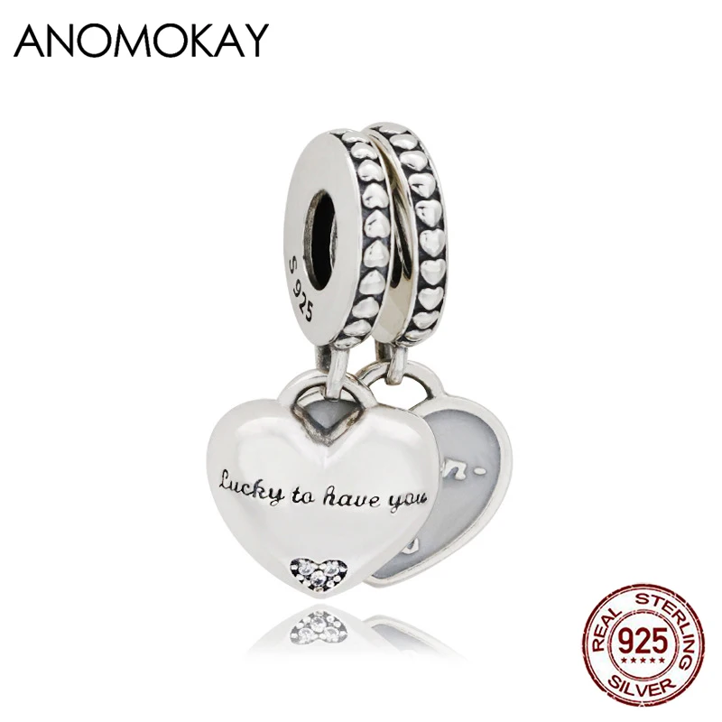 Anomokay Fashion Lucky to Mother & Daughter Two Piece Silver Pendant Charm for DIY Bracelet Necklace