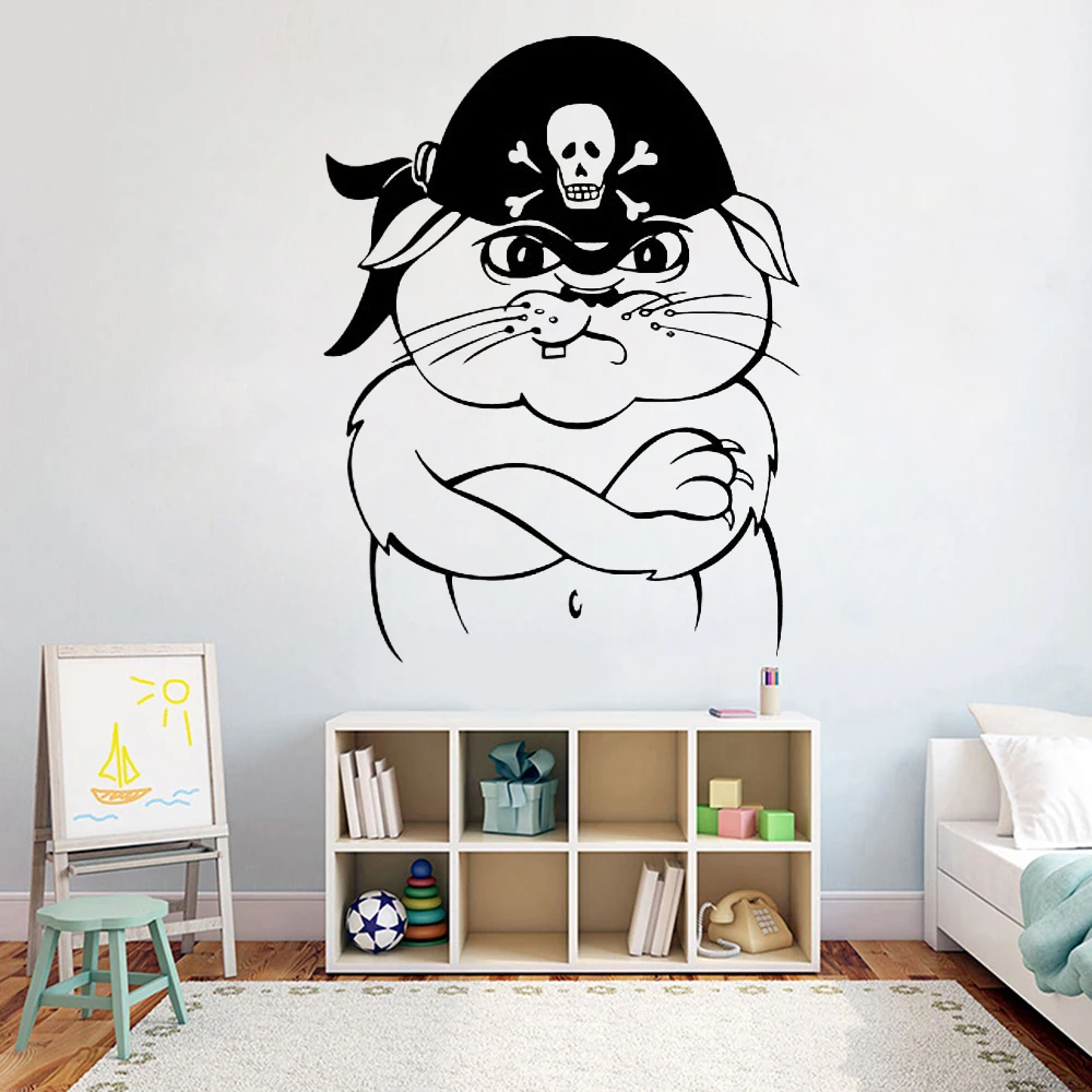 

Cat Pirate Wall Decal Pirate Crossbones Wall Sticker Vinyl Interior Art Murals Removable Home Kids Room Decor Door Sticker C312
