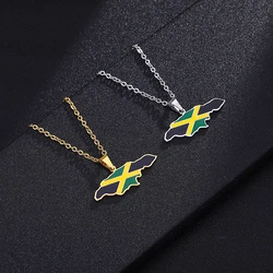 New Jamaica Map Flag Pendant Necklace Stainless Steel Gold Steel Color Men Women Ethnic Map Jewelry Gift