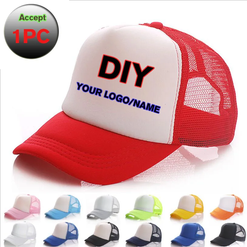 Free Custom Brand LOGO Text Design Personality DIY Trucker Hat AD Baseball Cap Men Women Blank Mesh Adjustable Hat