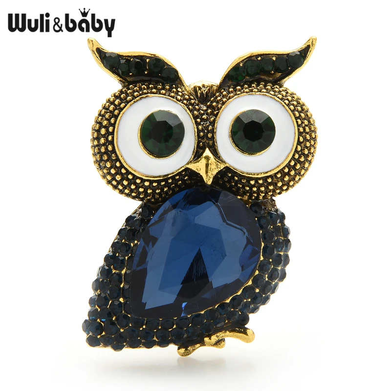 Wuli&baby Crystal Big Eyes Owl Brooches For Women Classice Blue Red Owl Bird Party Casual Brooch Pins New Year Gifts