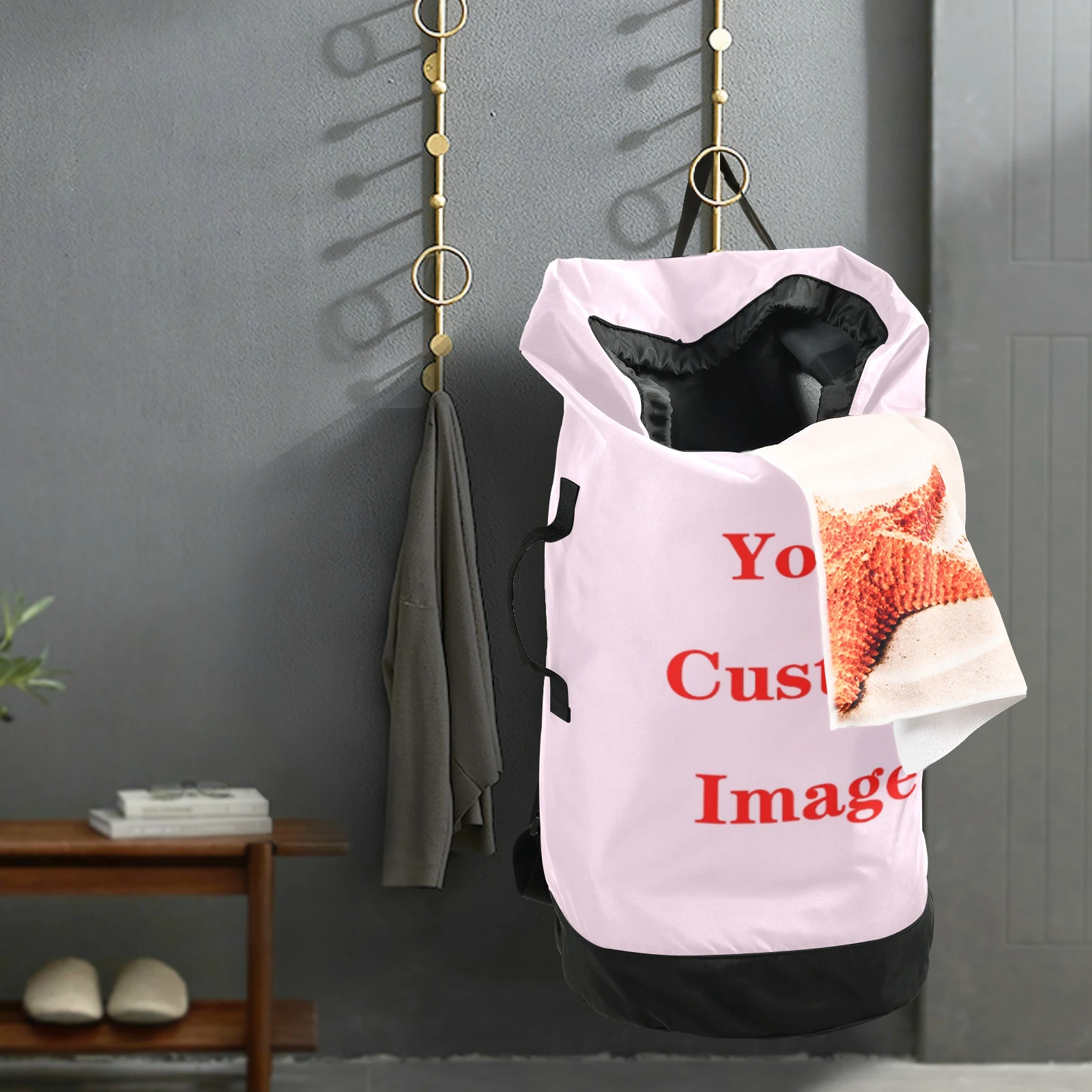 

Large Nylon Laundry Bag Backpack Custom Pattern Wash Travel Storage Pouch Dirty Clothes Organizer Wash Drawstring Bag For Home