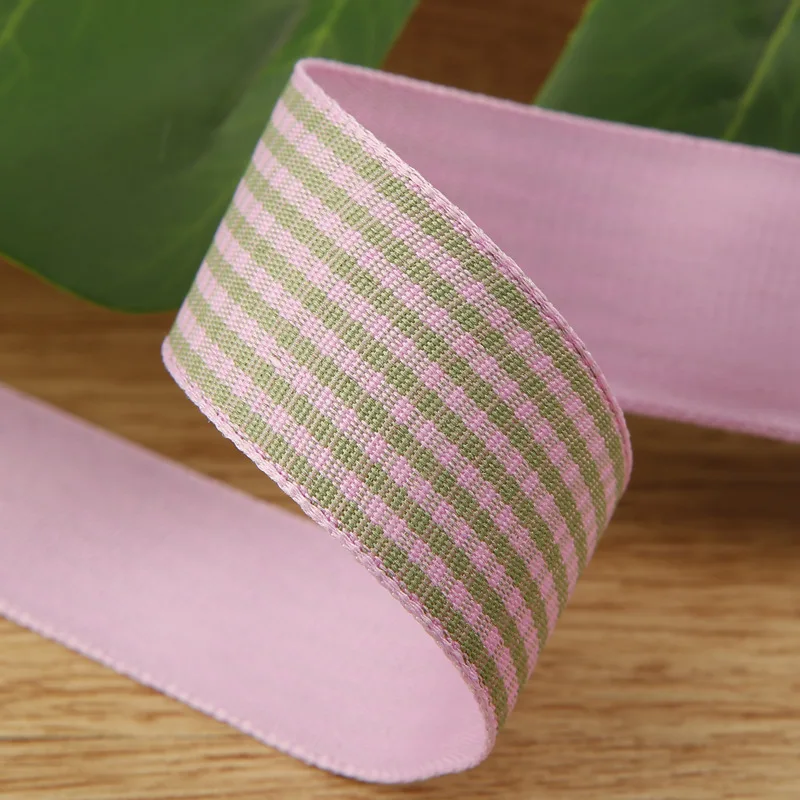 Checked Fabric Ribbon 25mm Double Face Two Color Polyester Tape For Baby Girl Hair Bow DIY Crafts Handmade Accessories Materials