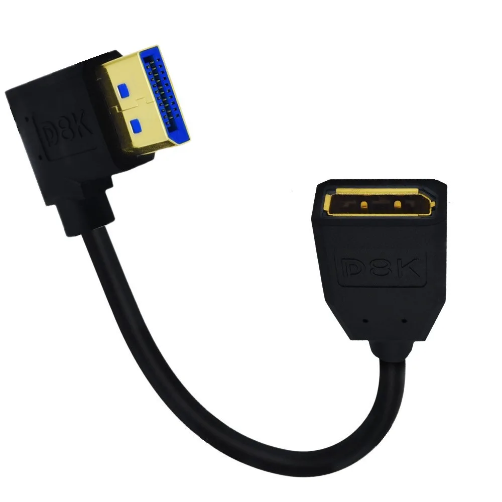 DisplayPort 1.4 Version 8K 60hz Male to Female 90 Degree Up & Down & Left & Right Angled Extension Cable Display Port extender