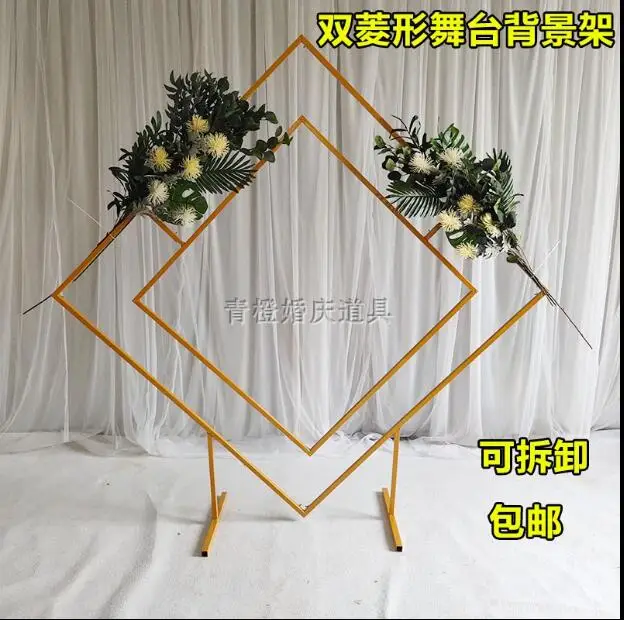 

New wedding props iron rhombic shelf geometric special-shaped arch forest wedding stage background decorative flower shelf