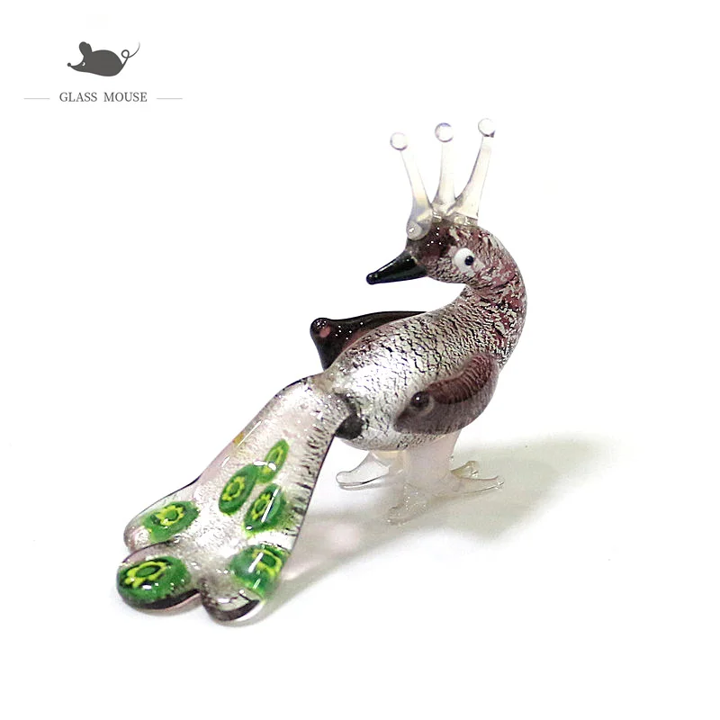 Silver Foil Ccraft Deep Purple Glass Peacock Figurines Cute Vivid Miniature Birds Animal Ornaments Holiday Party Gifts For Kids