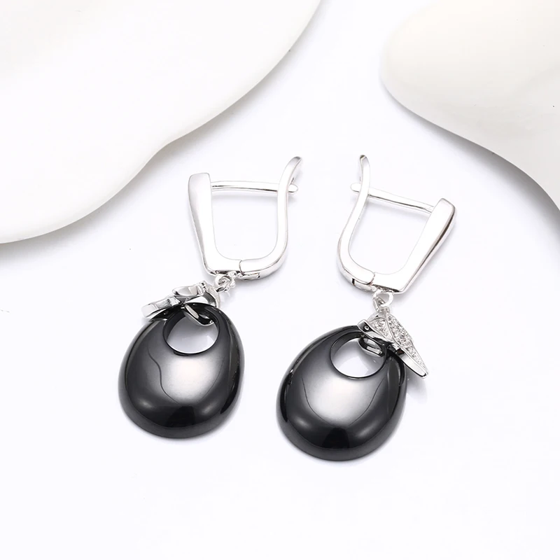 Fashion Style Ceramic Water Drop Stud Earrings For Women Girl Wedding Party Jewelry Black White Pink Ceramic Elgant Ear Jewelry