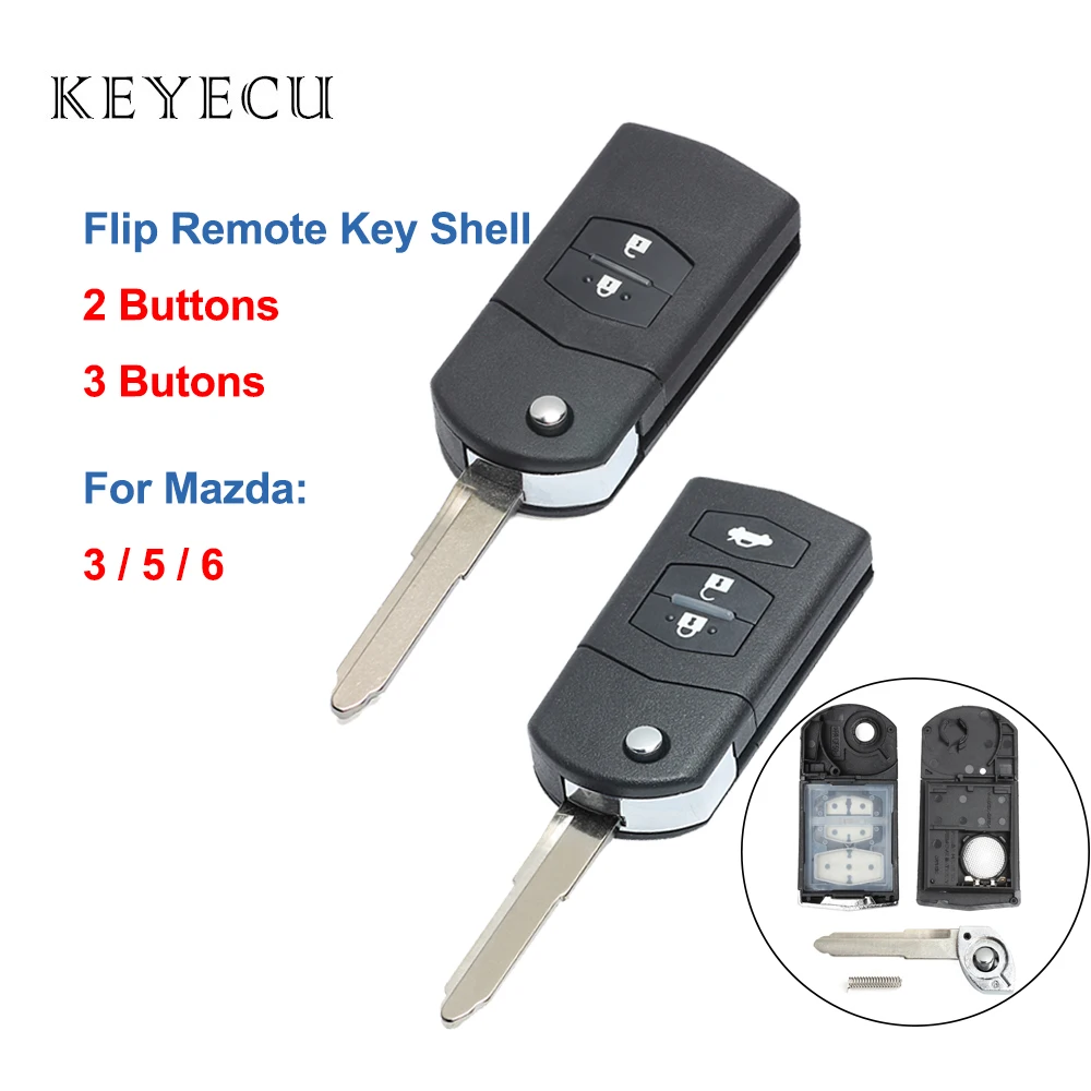 KEYECU Flip Remote Car Key Shell Case Fob 2 / 3 Buttons for Mazda 3 5 6 2004 2005 2006 2007 2008 2009 2010 2011 2012 2013