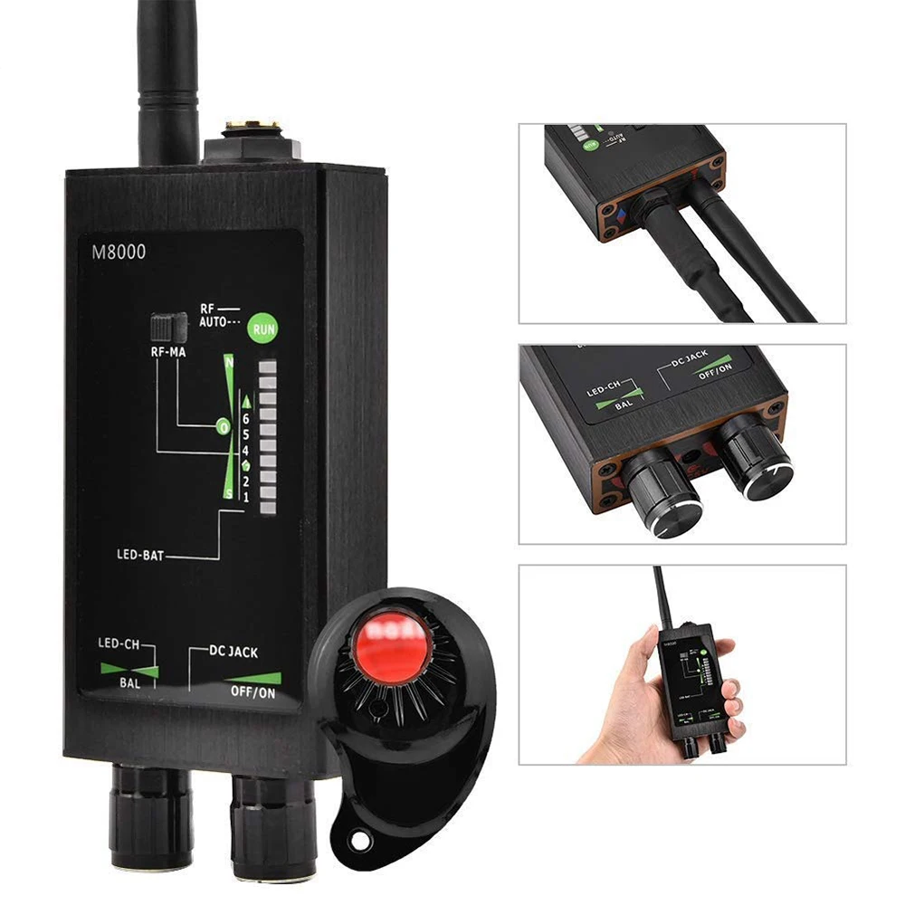 M8000 Radio Anti-Spy Detector  GSM RF Signal Auto Tracker Detectors GPS Tracker Finder Bug with Long Magnetic LED Antenna