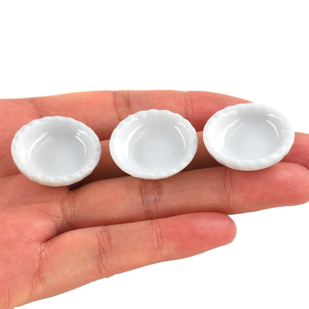 3Pcs 1/12 Dollhouse Miniature Accessories Mini Ceramic Food Plate Simulation Kitchen Dish Model for Doll House Decoration ob11