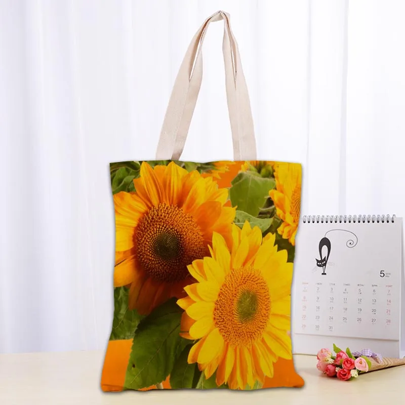 New Arrival Sunflower Bag Foldable Shopping Bag Reusable Eco Large Unisex Canvas Fabric Shoulder Bag Tote 0918