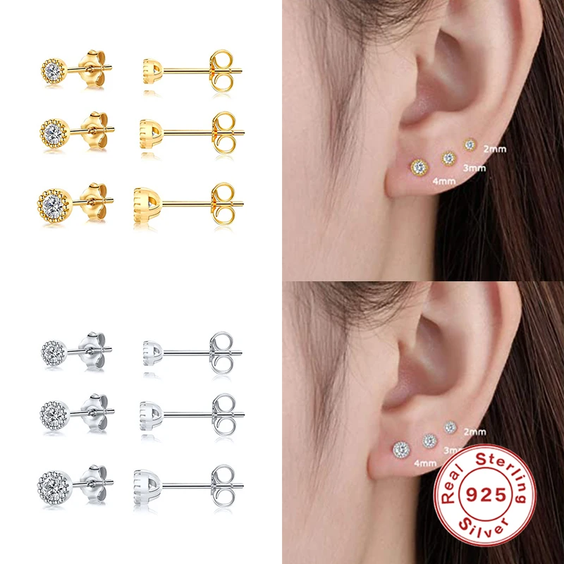 CANNER-Pendientes de Plata Esterlina 925 para Mujer, Aretes de Circonita 5A, Piercing, Joyería, Hebilla para la Oreja, 3 Unidades/Set