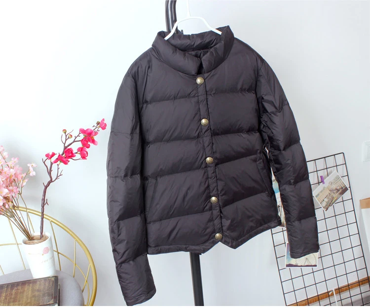 Schinteon Women White Duck Down Jacket Baseball Coat Casual Autumn Winter Short Outwear for Female Fashion