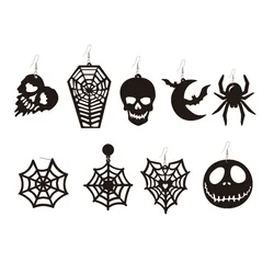 Acrílico halloween preto assustador aranha web bat abóbora lua caixão amor crânio brincos