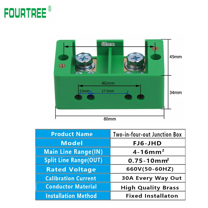1Pcs Metering Junction Box Quick Connector Single Phase Household Zero-fire Shunt Terminal Block Box Splitter High Power HJ6