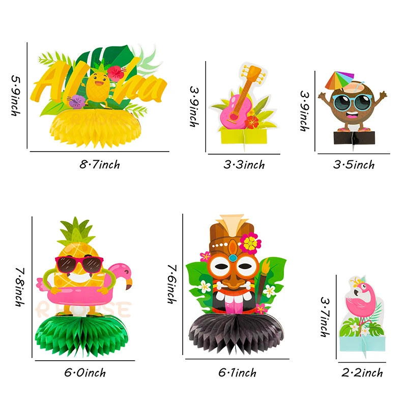 12ชิ้น/เซ็ต Hawaiian Luau Honeycomb Centerpieces ตาราง Topper Party Supplies มะพร้าวสับปะรด Flamingo วันเกิดสำหรับเด็ก