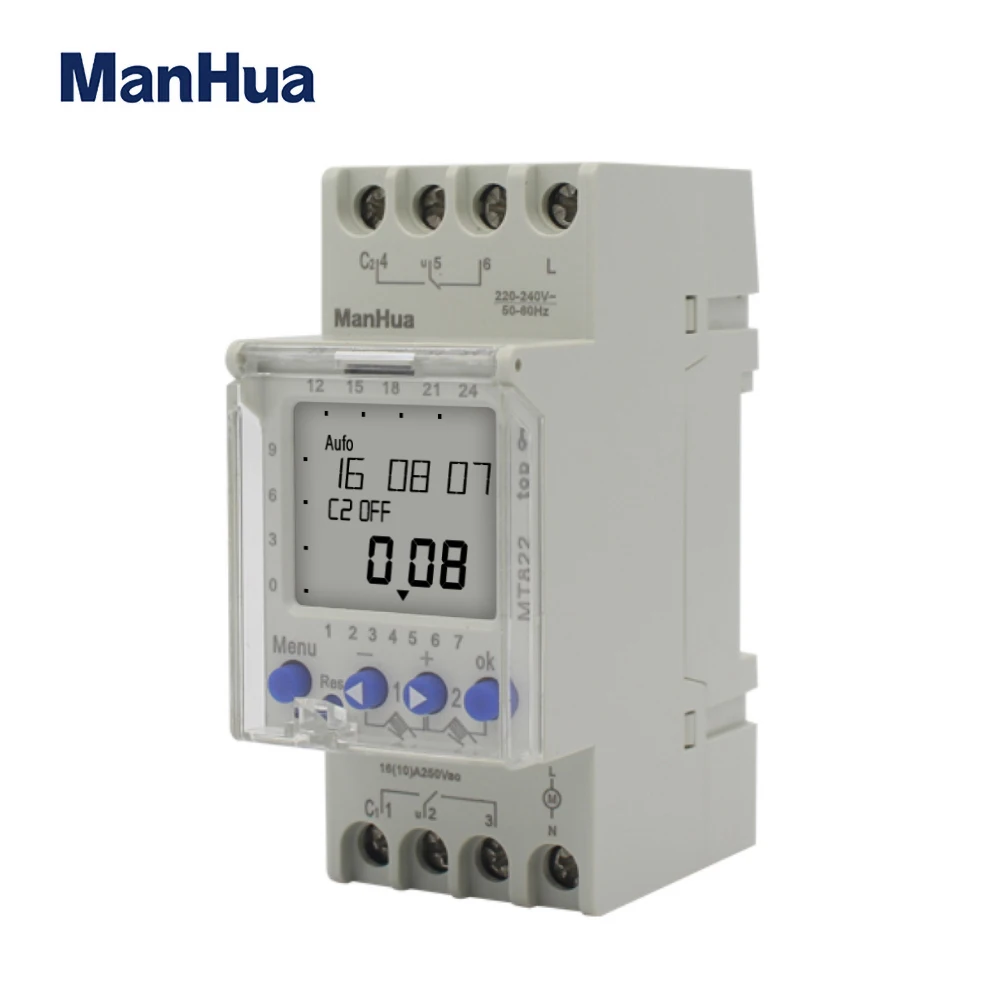 ManHua 250VAC MT822 2 Channels With LCD Display 7 Days Cycle Multi-functional Digital Timer Switch