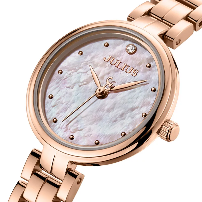 Julius Mother-of-pearl Women\'s Watch Japan Mov\'t Hours Elegant Fashion Clock Stainless Steel Bracelet Girl\'s Gift Box