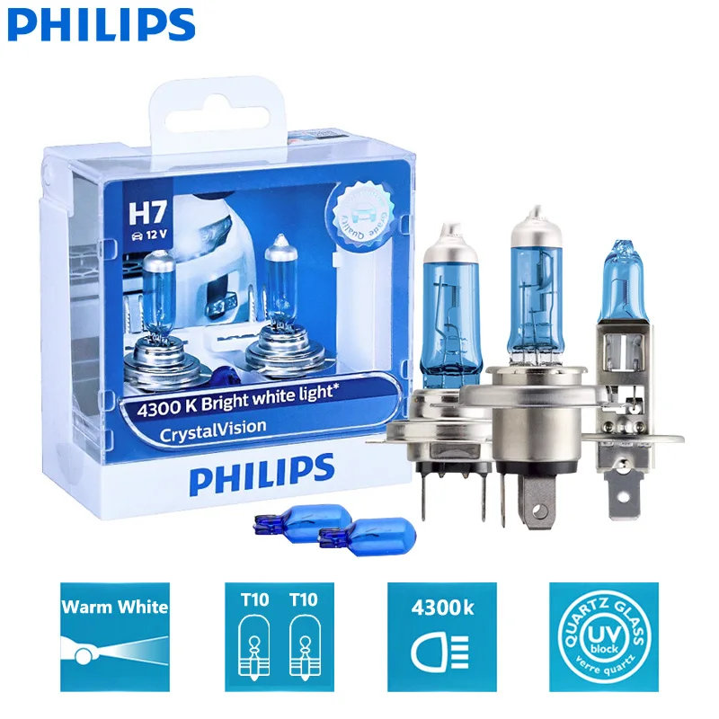 Philips Crystal Vision H1 H4 H7 H11 HB2 HB3 HB4 9003 9005 9006 12V CV 4300K Bright White Car Halogen Head Light Auto Lamp (Twin)